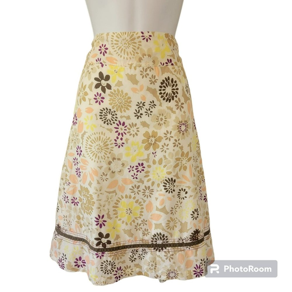 Classic Elements Women's 18 Cream w/multicolor floral pattern Midi Skirt EUC